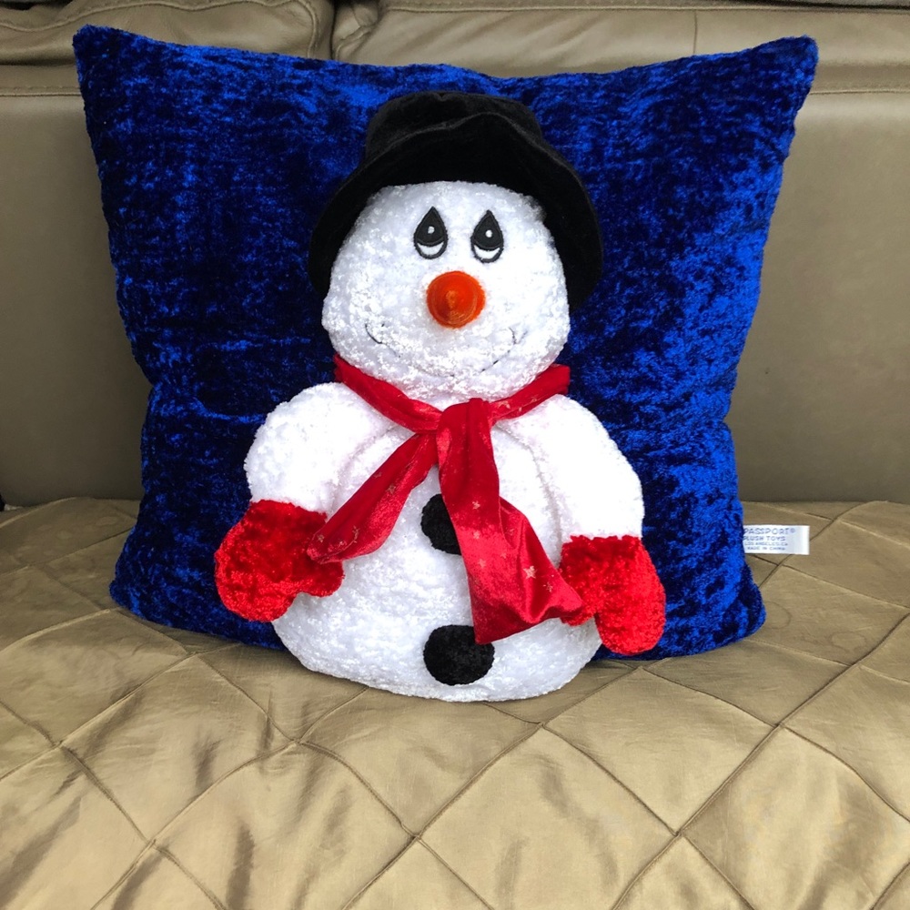 VTG Christmas Chenille Throw Pillow 3D Snowman Top Hat Holiday Winter Kitschy